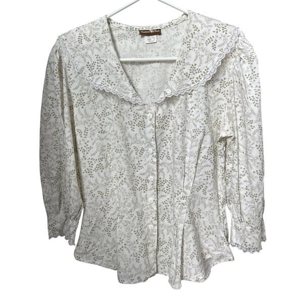 Vintage Hunters Run Prairie Blouse Lace Collar Puff Sleeves cinch back USA Small - Picture 1 of 16